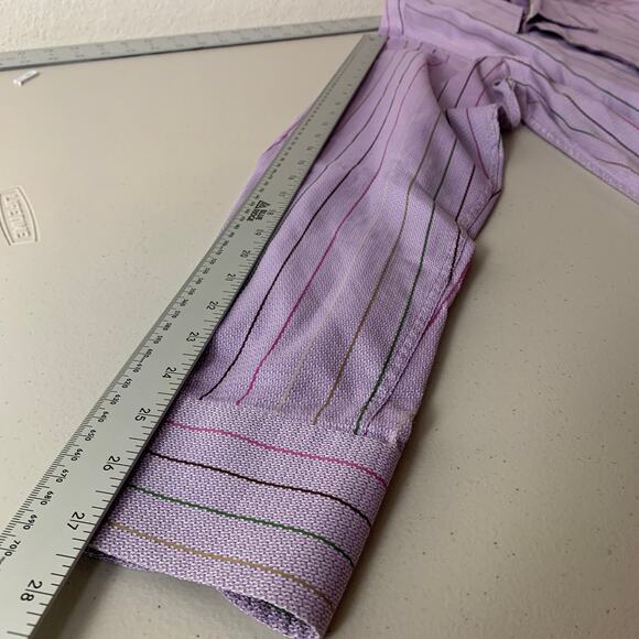 Ted Baker London Mens Button Down Size 6 Purple Colorful Striped Cotton Lavender - Picture 10 of 15
